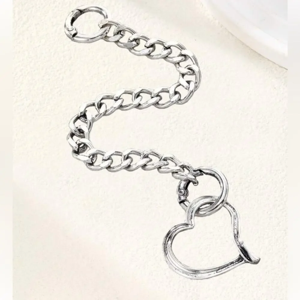 Stainless Steel Heart Bracelet Chain Link Boho Hammered Statement Piece